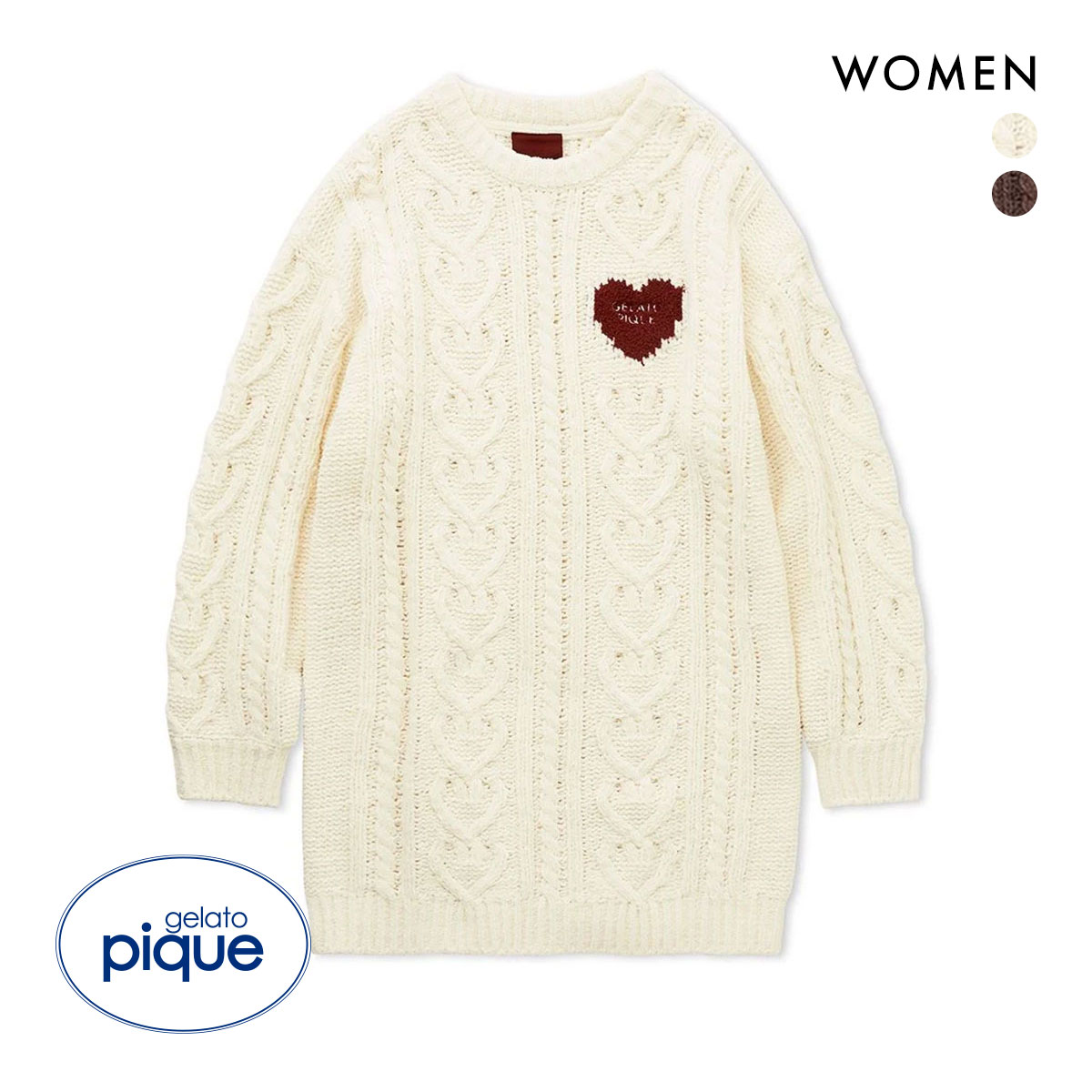 ジェラートピケ レディース バレンタイン ハートアランワンピース ジェラピケ パジャマ ルームウェア Valentine gelato pique(CR-クリーム-Free)
