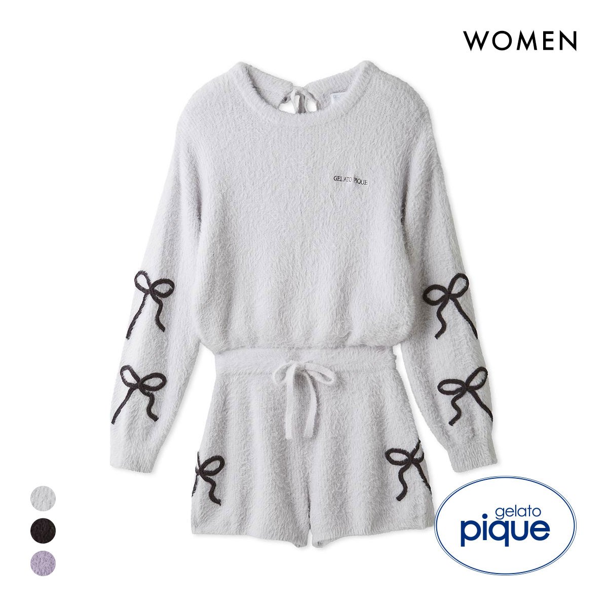 ジェラートピケ レディース HALLOWEEN リボンフェザーロンパース ジェラピケ パジャマ ルームウェア gelato pique(LGY-薄グレー-Free)