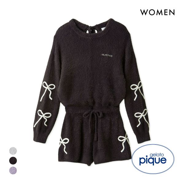 ジェラートピケ レディース HALLOWEEN リボンフェザーロンパース ジェラピケ パジャマ ルームウェア gelato pique