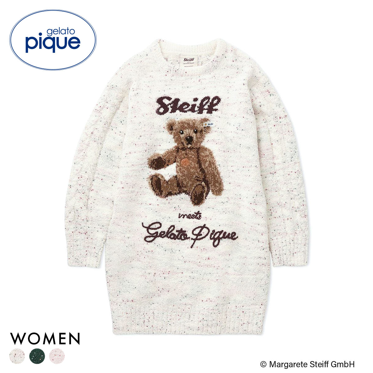 ジェラートピケ レディース シュタイフ パウダーネップジャガードワンピース ジェラピケ パジャマ ルームウェア gelato pique Steiff(CR-クリーム-Free)