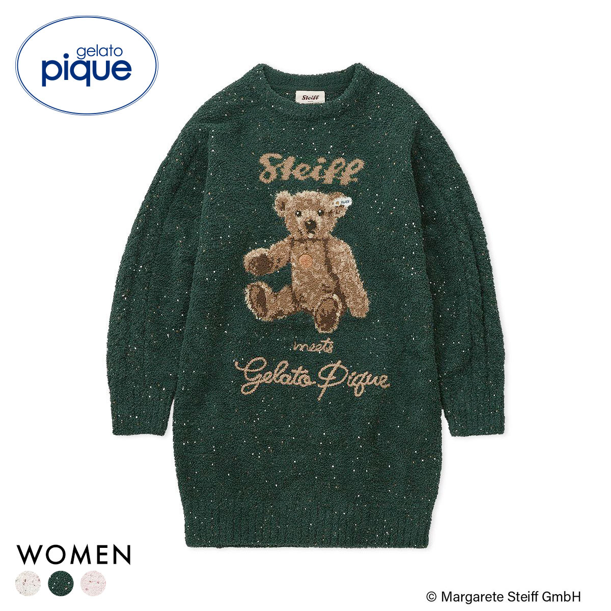 ジェラートピケ レディース シュタイフ パウダーネップジャガードワンピース ジェラピケ パジャマ ルームウェア gelato pique Steiff(GR-グリーン-Free)