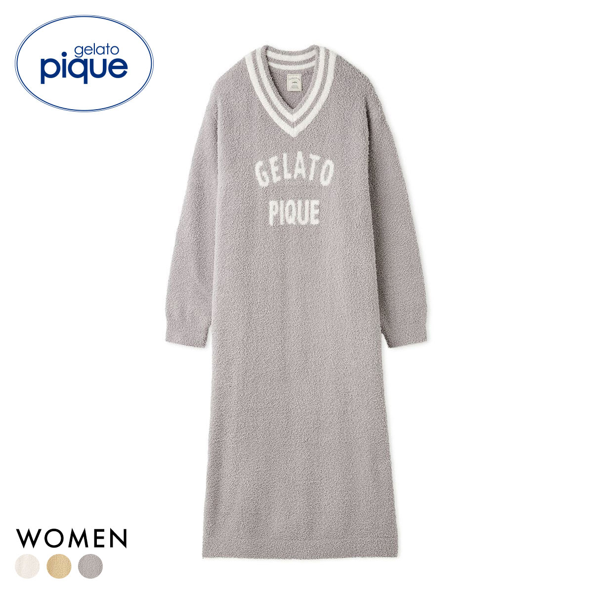 ジェラートピケ レディース べビモコプレッピーワンピース ジェラピケ パジャマ ルームウェア gelato pique(LGY-薄グレー-Free)