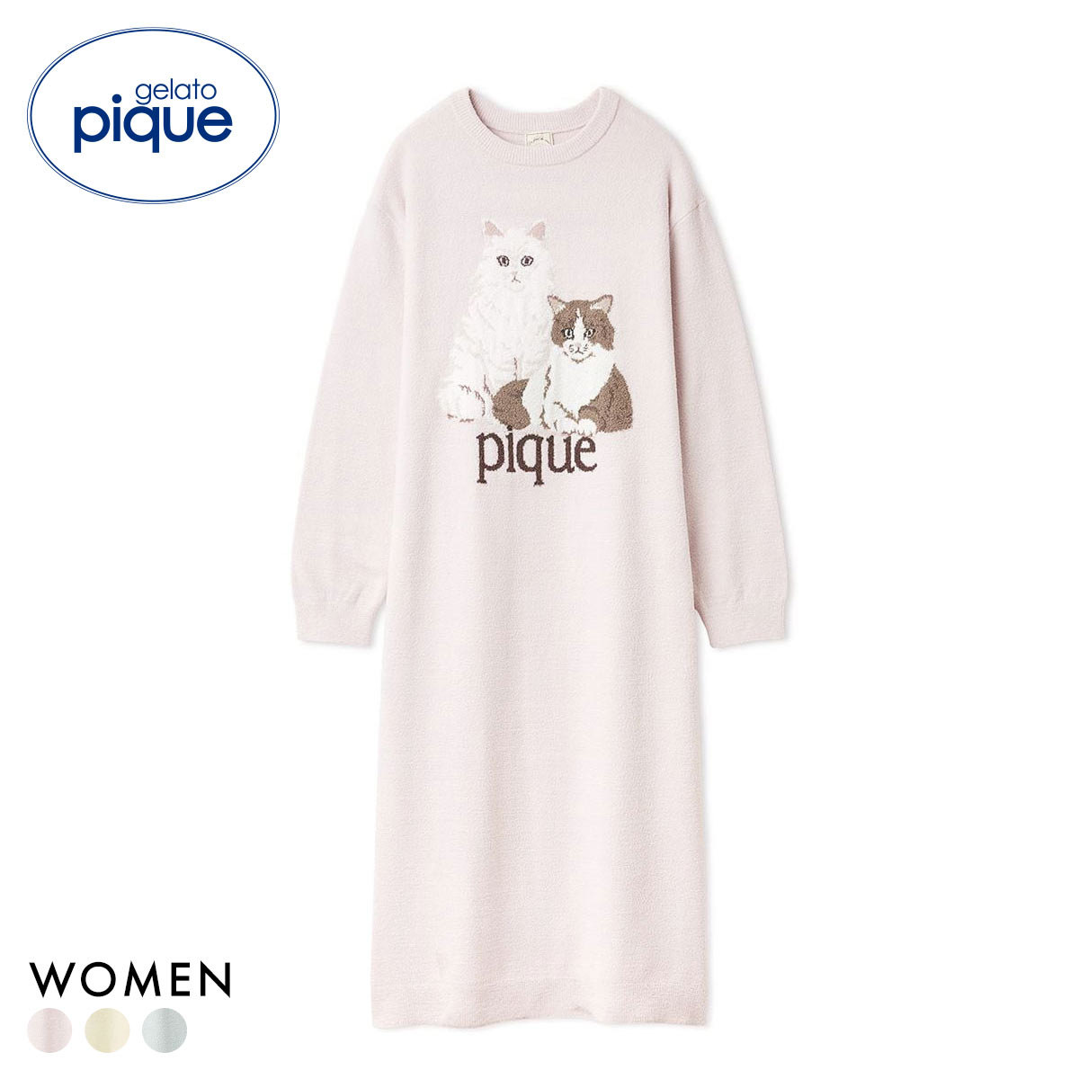 ジェラートピケ レディース エアリーモコキャットジャガードワンピース ジェラピケ パジャマ ルームウェア gelato pique 猫の日(PI-ピンク-Free)