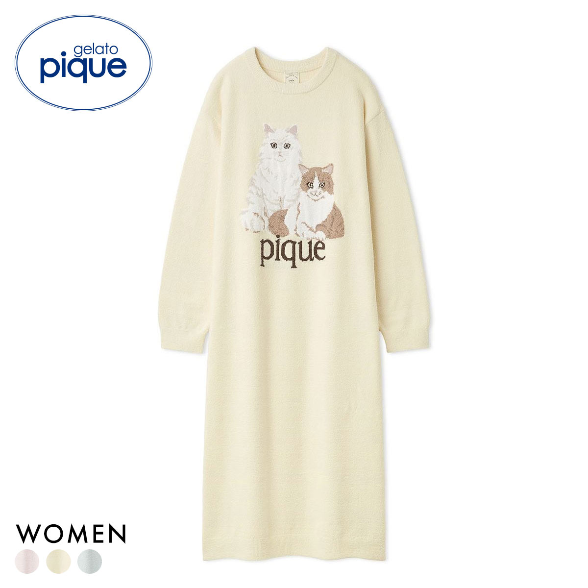 ジェラートピケ レディース エアリーモコキャットジャガードワンピース ジェラピケ パジャマ ルームウェア gelato pique 猫の日(YE-イエロー-Free)