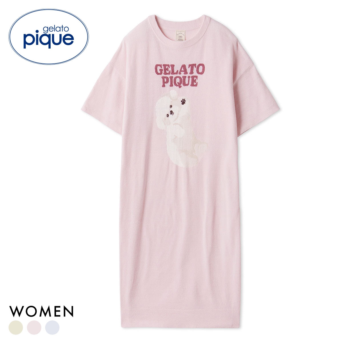 ジェラートピケ レディース ドッグジャガードワンピース ジェラピケ パジャマ ルームウェア gelato pique(LPI-薄ピンク-Free)