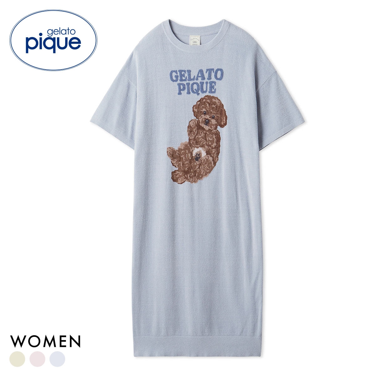 ジェラートピケ レディース ドッグジャガードワンピース ジェラピケ パジャマ ルームウェア gelato pique(BU-ブルー-Free)