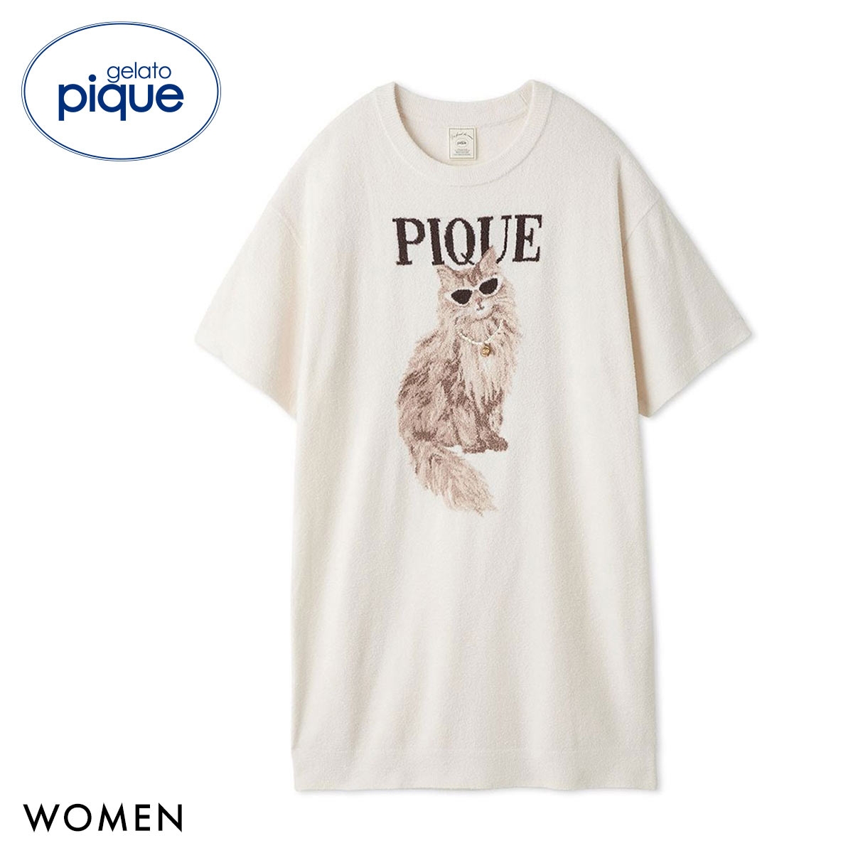 ジェラートピケ レディース ファッションCATS&DOGSジャガードミニワンピース ジェラピケ パジャマ ルームウェア gelato pique(IV-アイボリー-Free)