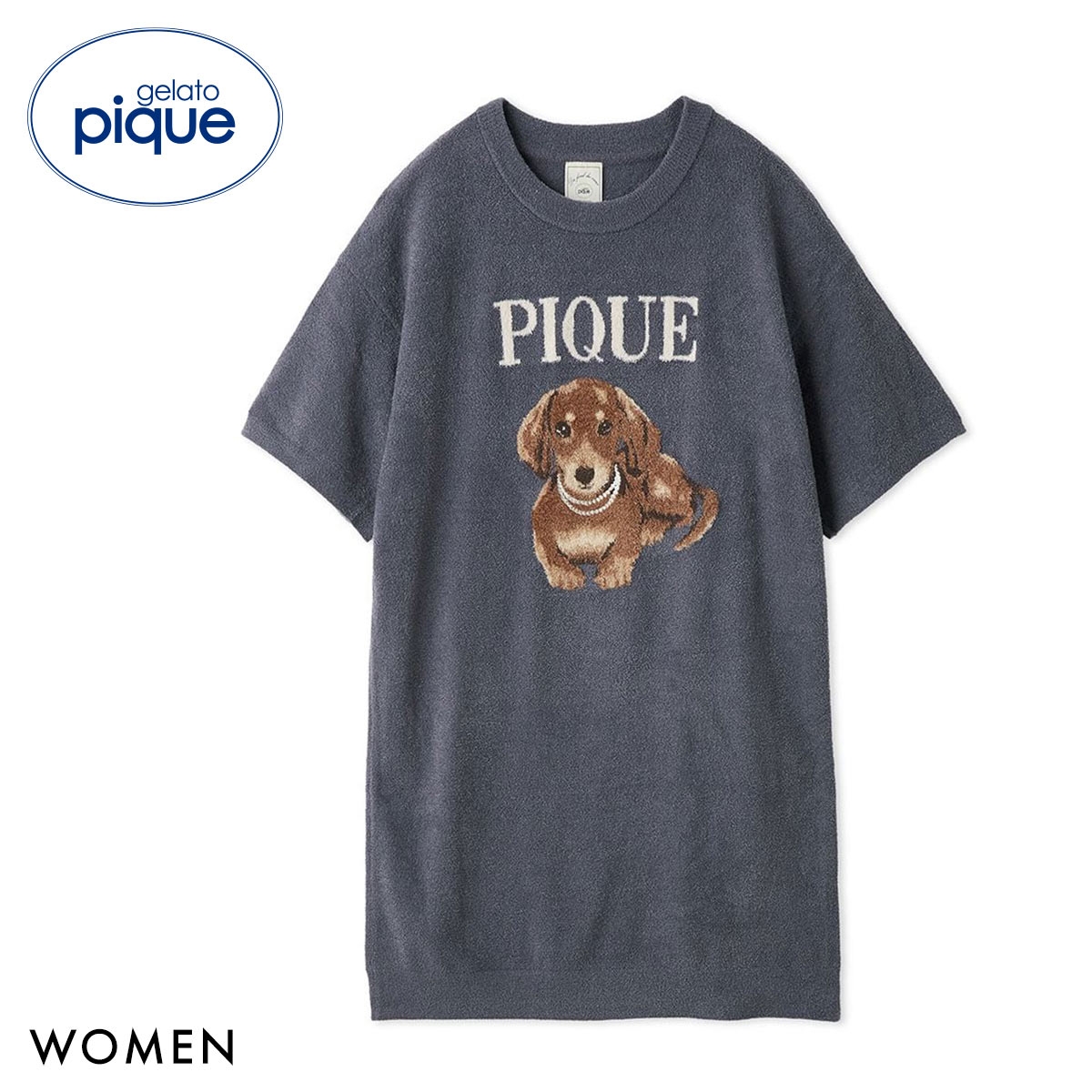 ジェラートピケ レディース ファッションCATS&DOGSジャガードミニワンピース ジェラピケ パジャマ ルームウェア gelato pique(NV-ネイビー-Free)