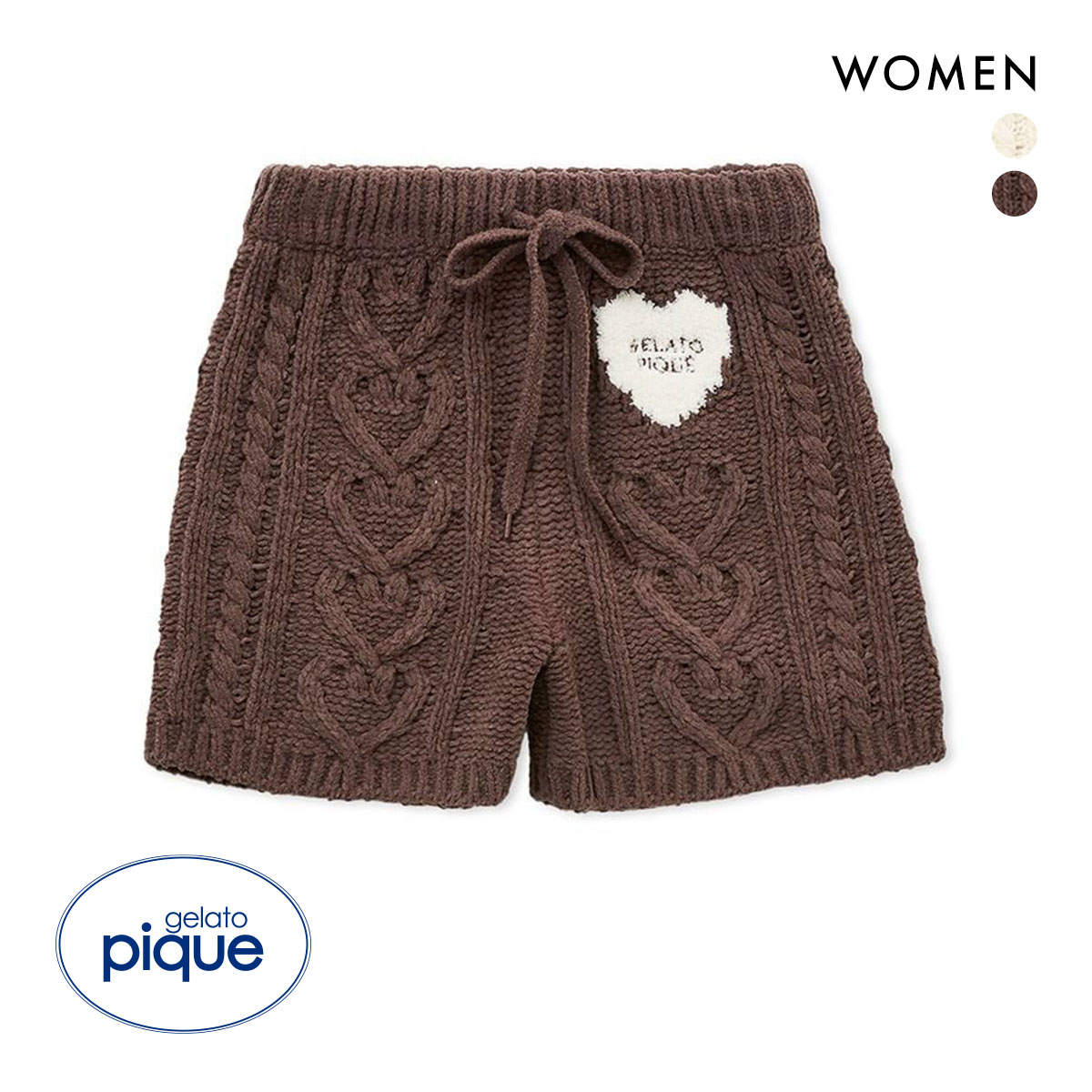 ジェラートピケ レディース バレンタイン ハートアランショートパンツ ジェラピケ パジャマ ルームウェア Valentine gelato pique(BR-ブラウン-Free)