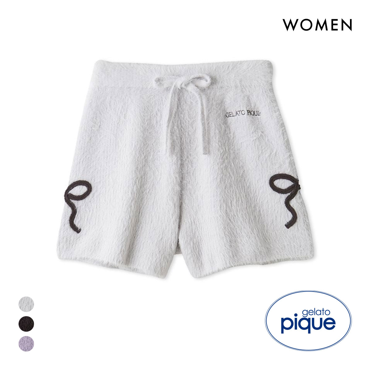 ジェラートピケ レディース HALLOWEEN リボンフェザーショートパンツ ジェラピケ パジャマ ルームウェア gelato pique(LGY-薄グレー-Free)