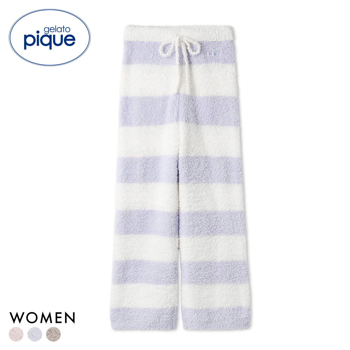 ジェラートピケ レディース ジェラート2ボーダーロングパンツ ジェラピケ gelato pique(BU-ブルー-Free)