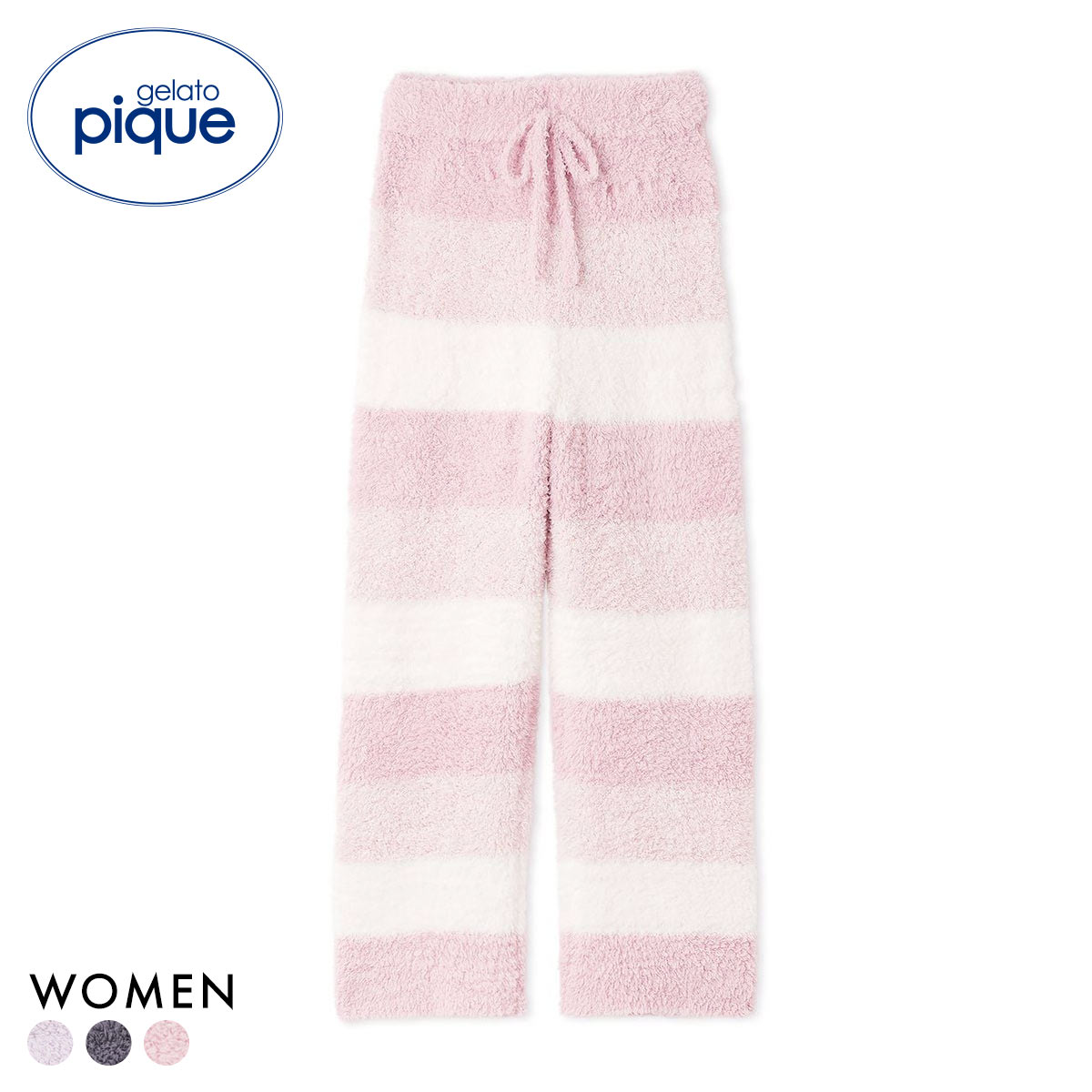 ジェラートピケ レディース ジェラート3ボーダーロングパンツ ジェラピケ パジャマ ルームウェア gelato pique(PI-ピンク-Free)
