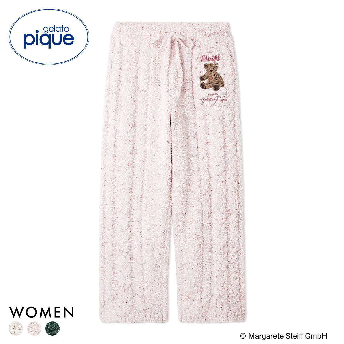 ジェラートピケ レディース シュタイフ パウダーネップアランロングパンツ ジェラピケ パジャマ ルームウェア gelato pique Steiff(PI-ピンク-Free)