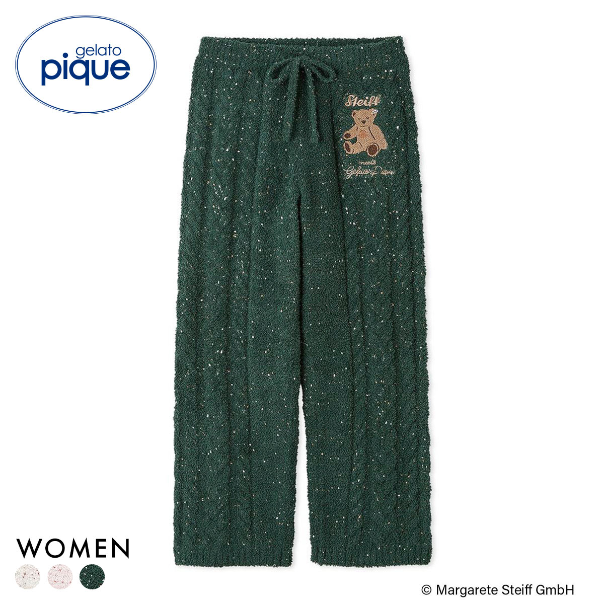 ジェラートピケ レディース シュタイフ パウダーネップアランロングパンツ ジェラピケ パジャマ ルームウェア gelato pique Steiff(GR-グリーン-Free)