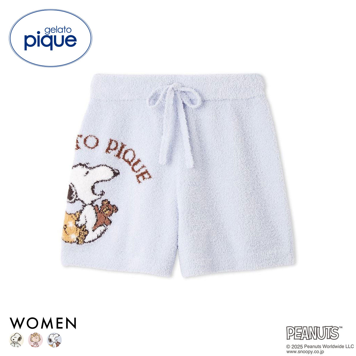 ジェラートピケ レディース PEANUTS オリジナルジャガードショートパンツ ジェラピケ パジャマ ルームウェア スヌーピー gelato pique(BU-ブルー-Free)