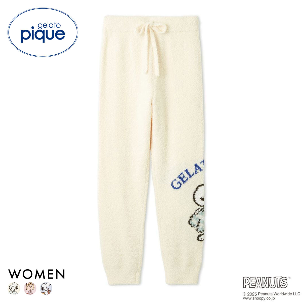 ジェラートピケ レディース PEANUTS オリジナルジャガードロングパンツ ジェラピケ パジャマ ルームウェア スヌーピー gelato pique(OW-オフホワイト-Free)