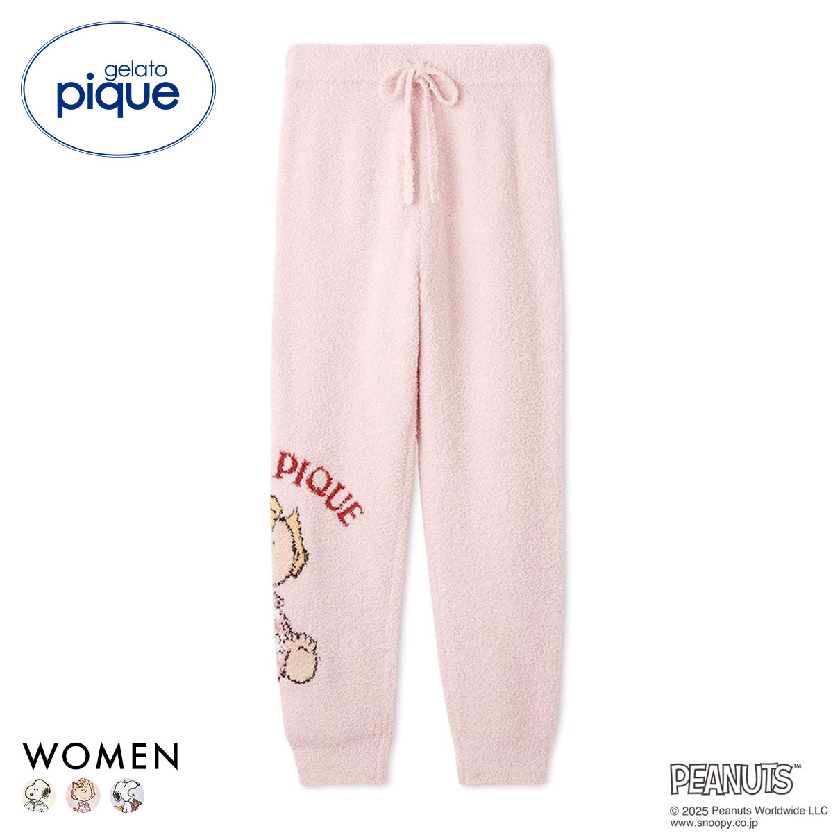 ジェラートピケ レディース PEANUTS オリジナルジャガードロングパンツ ジェラピケ パジャマ ルームウェア スヌーピー gelato pique(PI-ピンク-Free)