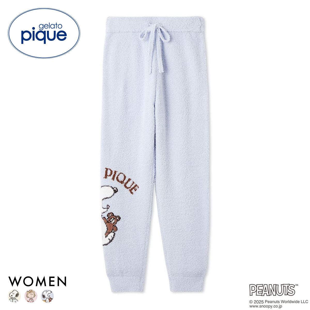 ジェラートピケ レディース PEANUTS オリジナルジャガードロングパンツ ジェラピケ パジャマ ルームウェア スヌーピー gelato pique(BU-ブルー-Free)