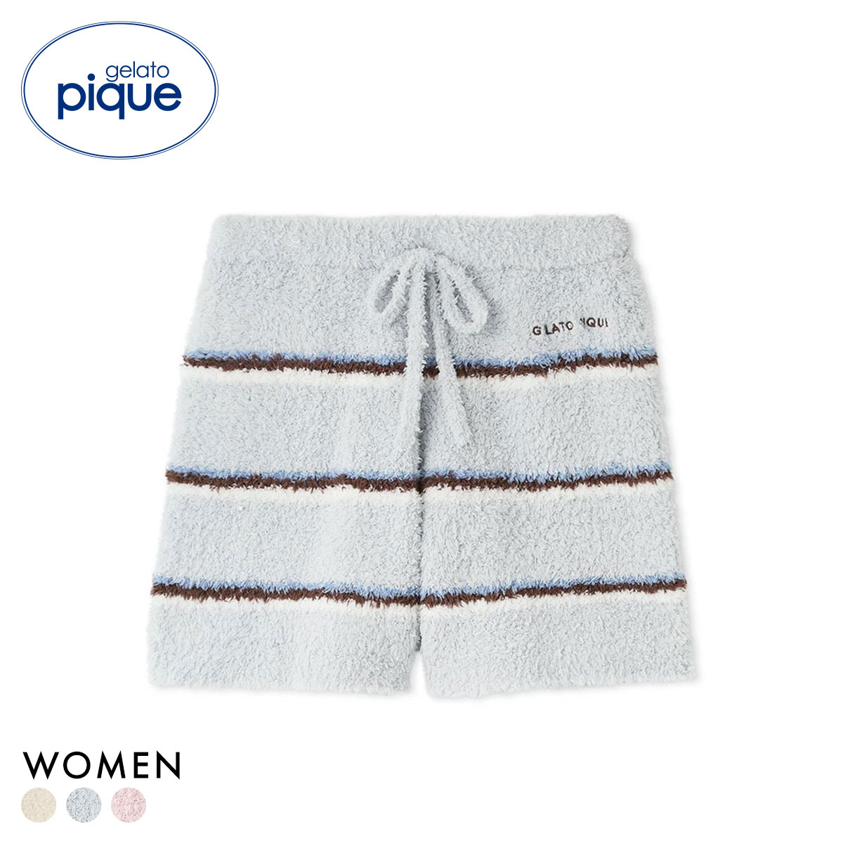 ジェラートピケ レディース ジェラートボーダーショートパンツ ジェラピケ パジャマ ルームウェア gelato pique(BU-ブルー-Free)