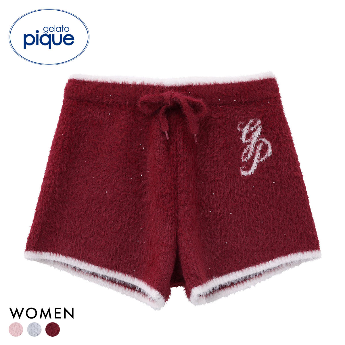 ジェラートピケ レディース HOLIDAY キラキラフェザーショートパンツ ジェラピケ パジャマ ルームウェア gelato pique(RE-レッド-Free)