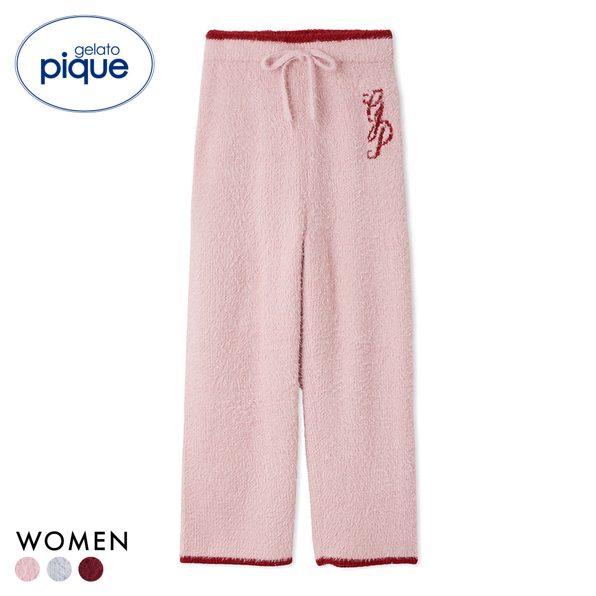 ジェラートピケ レディース HOLIDAY キラキラフェザーロングパンツ ジェラピケ パジャマ ルームウェア gelato pique(PI-ピンク-Free)