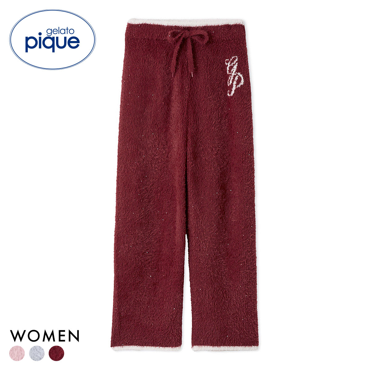 ジェラートピケ レディース HOLIDAY キラキラフェザーロングパンツ ジェラピケ パジャマ ルームウェア gelato pique(RE-レッド-Free)