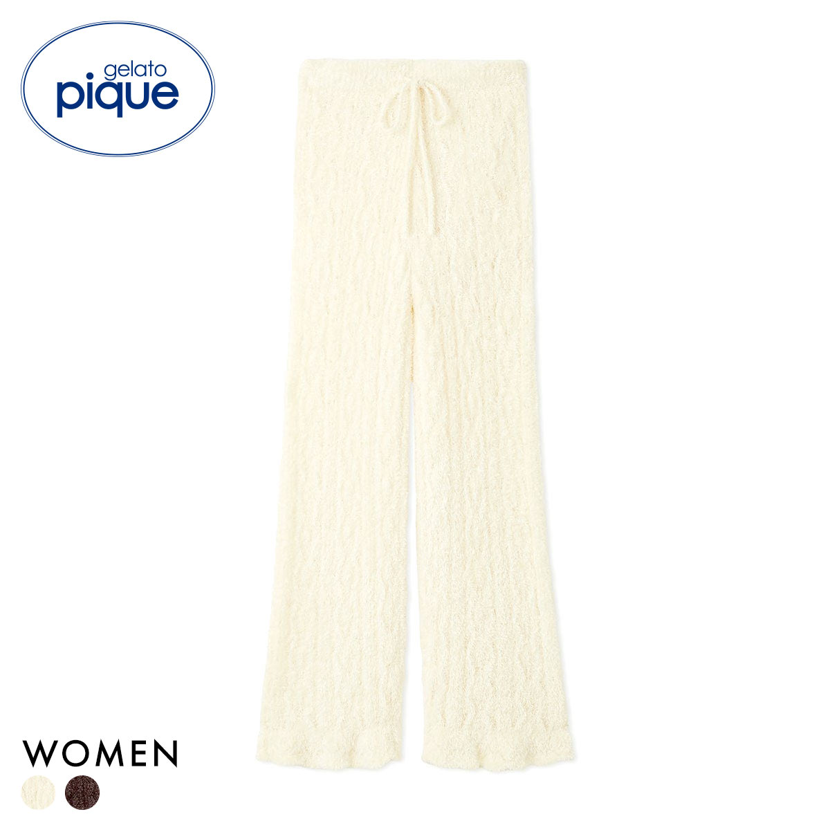 ジェラートピケ レディース フェザー柄編みロングパンツ ジェラピケ パジャマ ルームウェア gelato pique(YE-イエロー-Free)