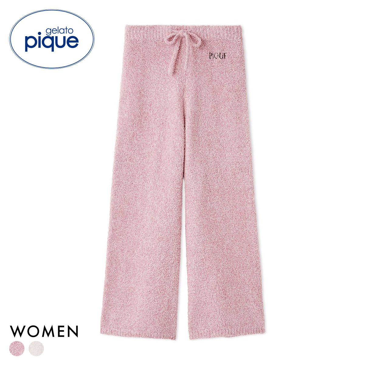 ジェラートピケ レディース メランジロゴ刺繍ロングパンツ ジェラピケ パジャマ gelato pique(PI-ピンク-Free)
