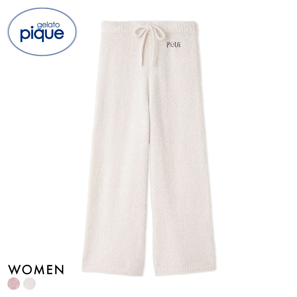 ジェラートピケ レディース メランジロゴ刺繍ロングパンツ ジェラピケ パジャマ gelato pique(OW-オフホワイト-Free)