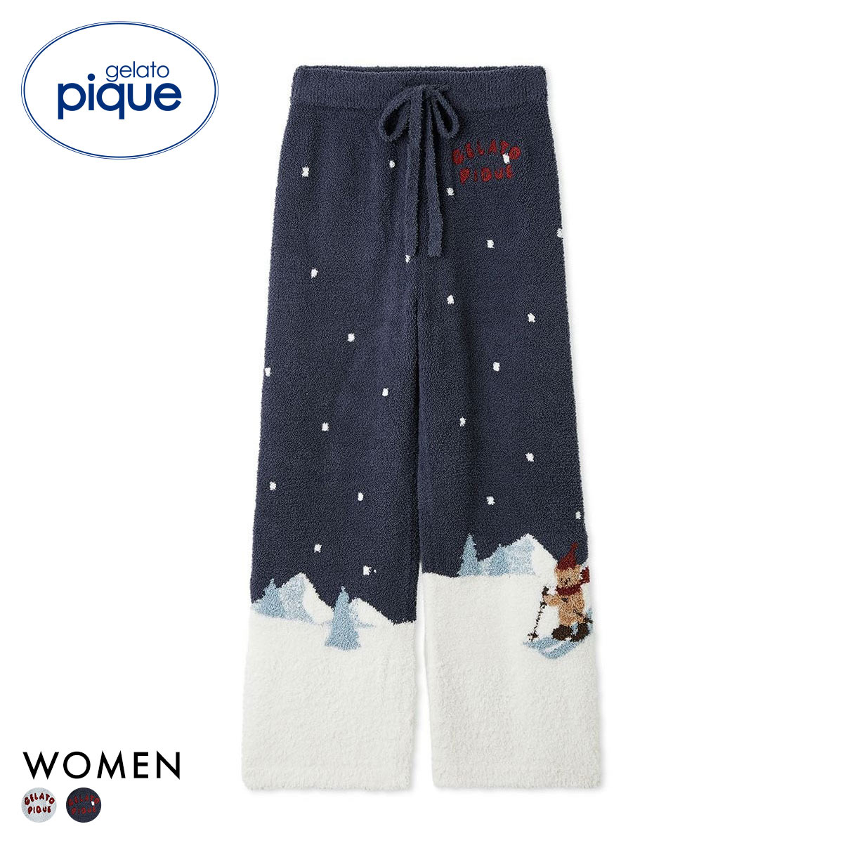ジェラートピケ レディース HOLIDAY スキーベアジャガードロングパンツ ジェラピケ パジャマ ルームウェア(NV-ネイビー-Free)