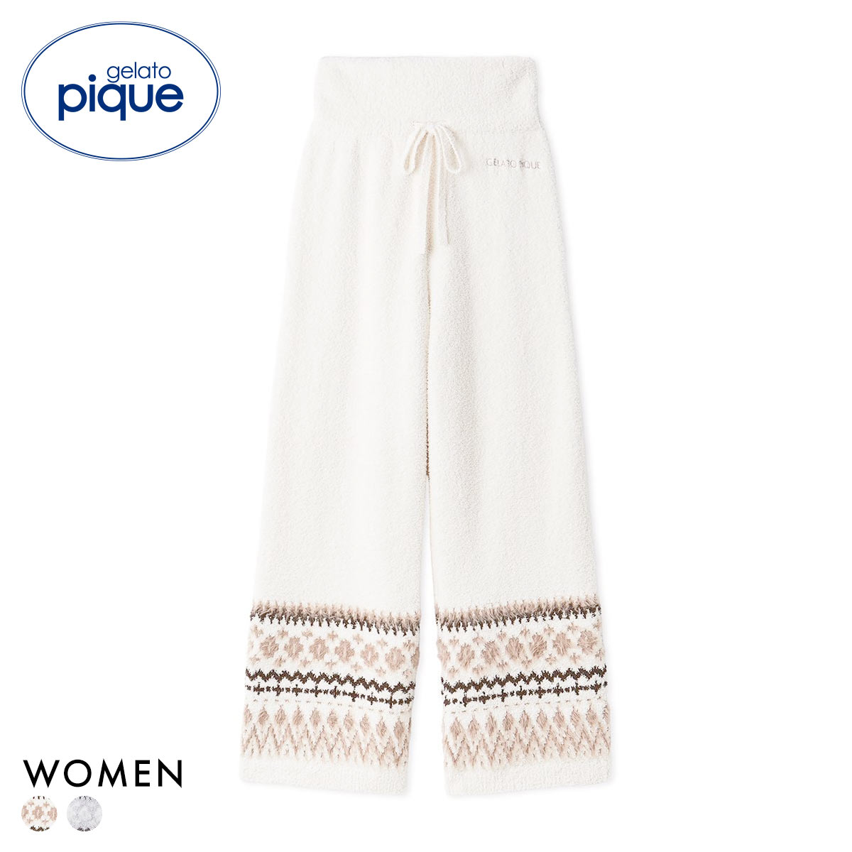 ジェラートピケ レディース ノルディックロングパンツ ジェラピケ パジャマ ルームウェア gelato pique(IV-アイボリー-Free)