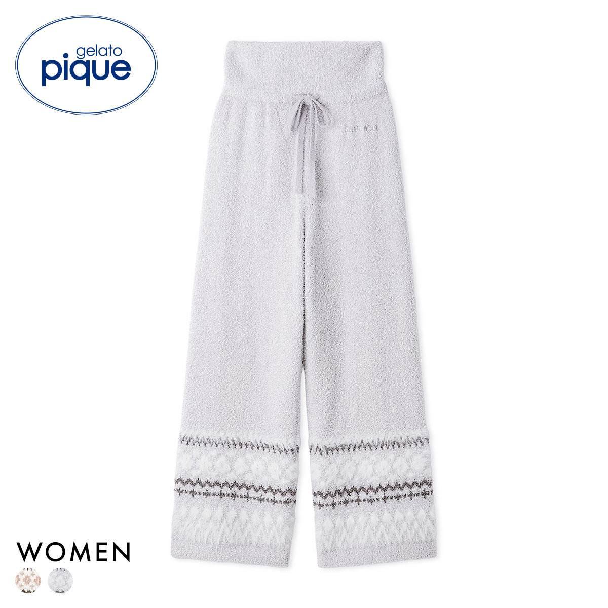 ジェラートピケ レディース ノルディックロングパンツ ジェラピケ パジャマ ルームウェア gelato pique(GY-グレー-Free)
