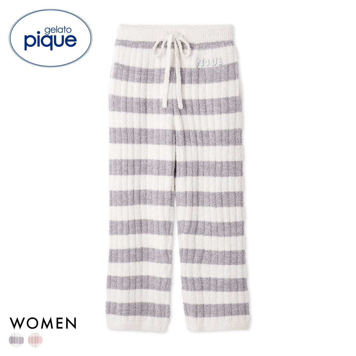 ジェラートピケ レディース ベビモコリブボーダーパンツ ジェラピケ ルームウェア パジャマ gelato pique(GY-グレー-Free)