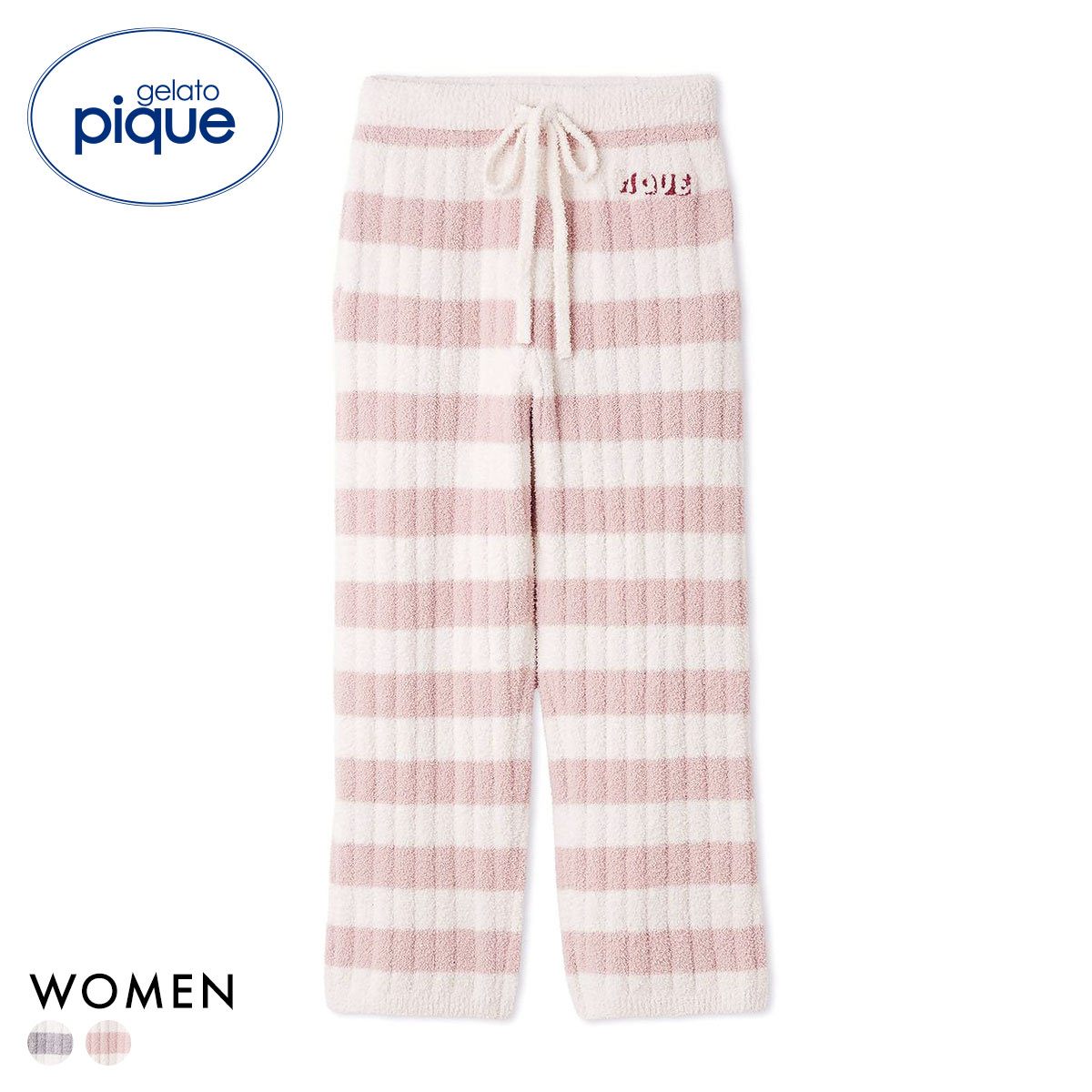 ジェラートピケ レディース ベビモコリブボーダーパンツ ジェラピケ ルームウェア パジャマ gelato pique(PI-ピンク-Free)
