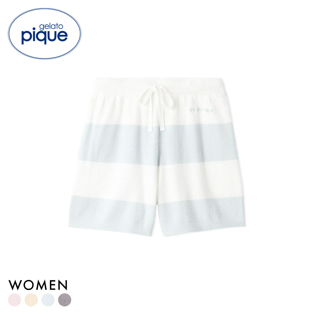 ジェラートピケ レディース スムーズィー2ボーダーショートパンツ ジェラピケ ルームウェア gelato pique(BU-ブルー-Free)