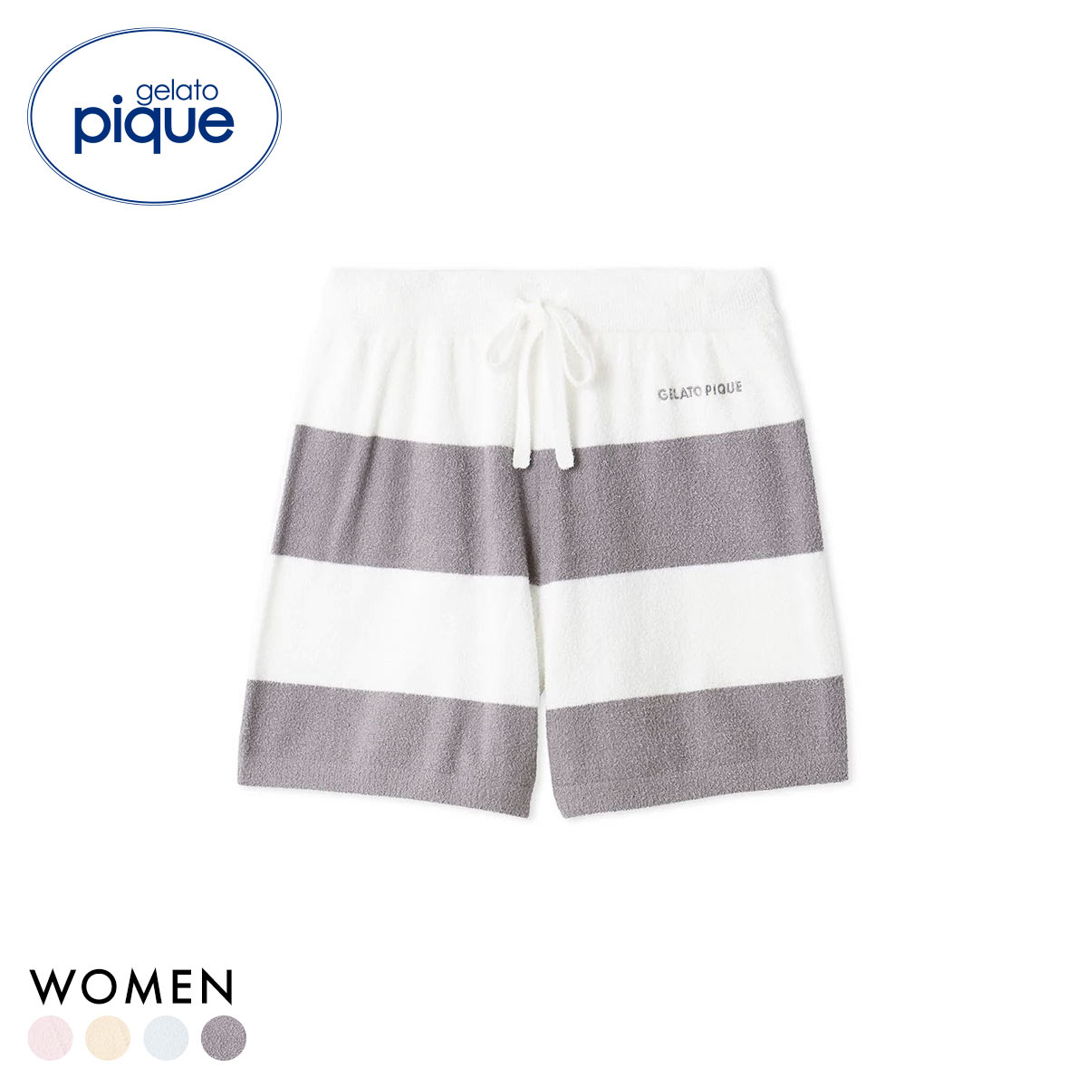 ジェラートピケ レディース スムーズィー2ボーダーショートパンツ ジェラピケ ルームウェア gelato pique(CGY-チャコールグレー-Free)
