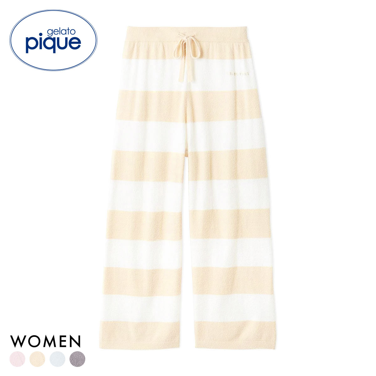 ジェラートピケ レディース スムーズィー2ボーダーロングパンツ ジェラピケ ルームウェア gelato pique(OR-オレンジ-Free)