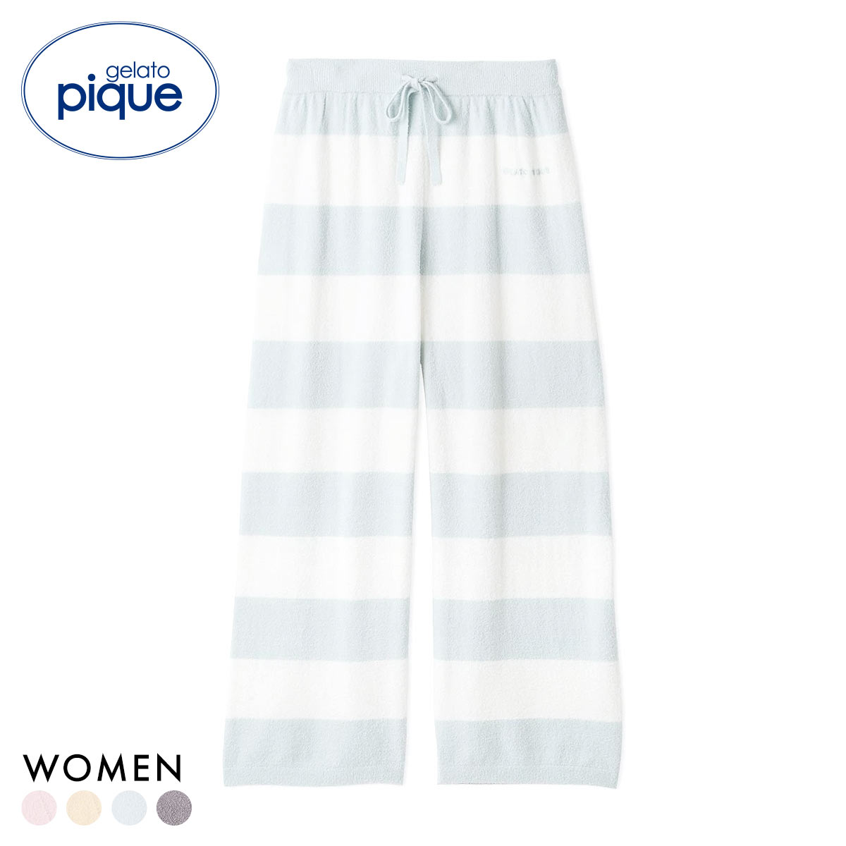 ジェラートピケ レディース スムーズィー2ボーダーロングパンツ ジェラピケ ルームウェア gelato pique(BU-ブルー-Free)