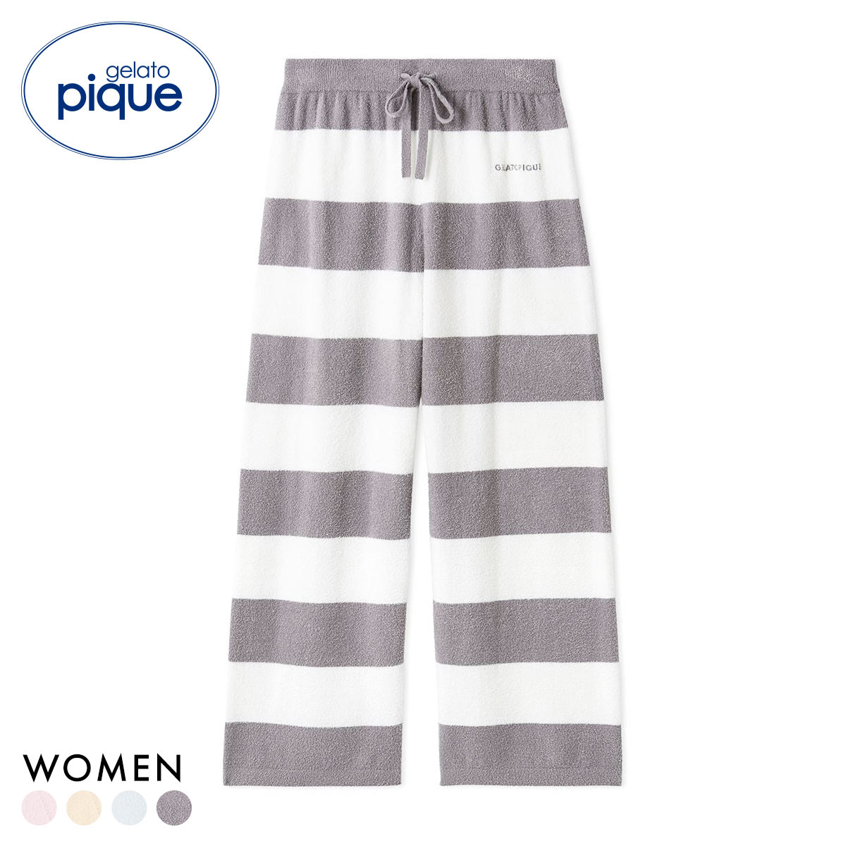 ジェラートピケ レディース スムーズィー2ボーダーロングパンツ ジェラピケ ルームウェア gelato pique(CGY-チャコールグレー-Free)