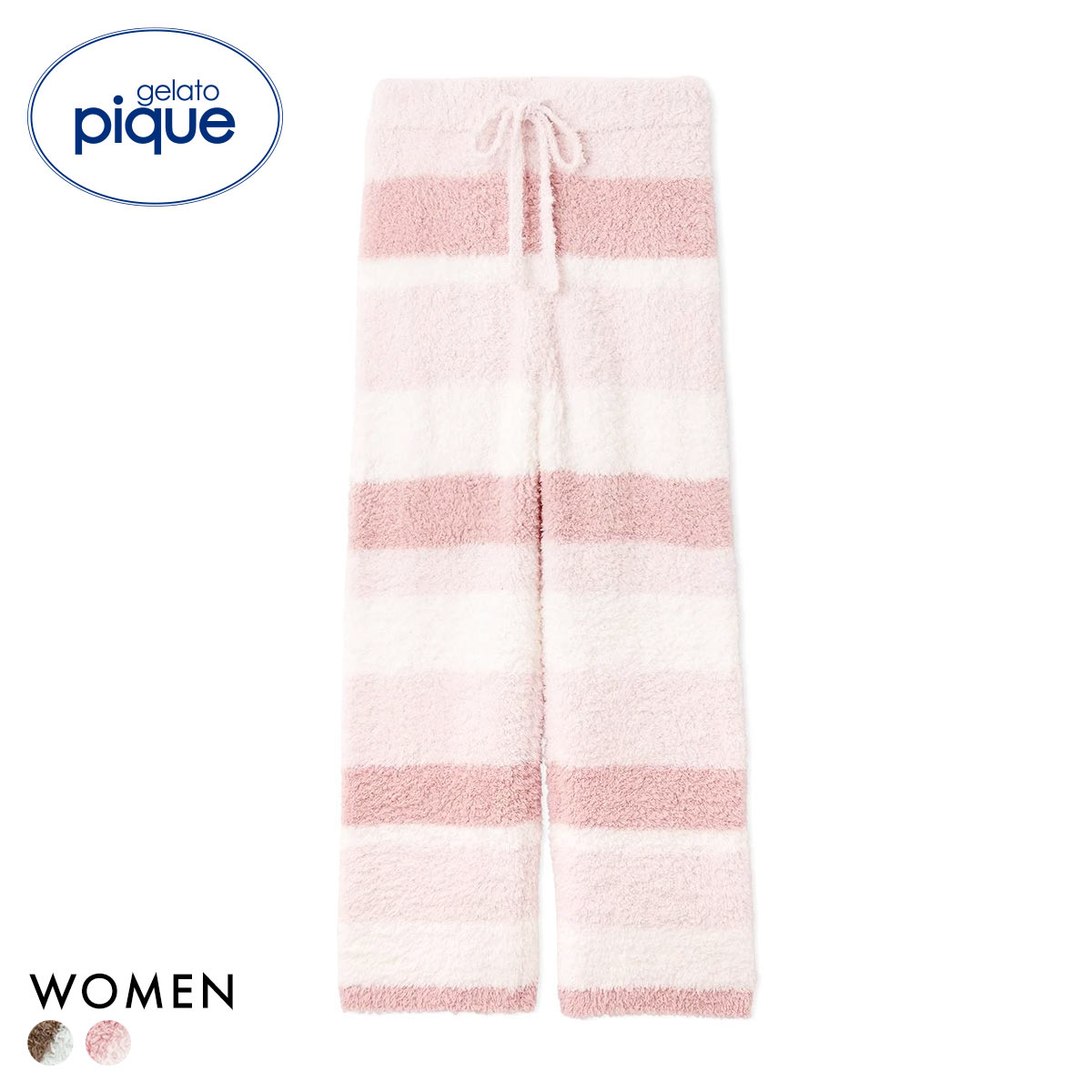 ジェラートピケ レディース ジェラートランダムボーダーロングパンツ ジェラピケ パジャマ ルームウェア gelato pique(PI-ピンク-Free)