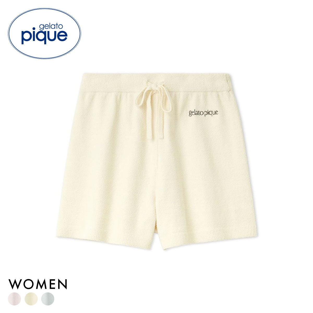 ジェラートピケ レディース エアリーモコロゴ刺繍ショートパンツ ジェラピケ パジャマ ルームウェア gelato pique 猫の日(YE-イエロー-Free)