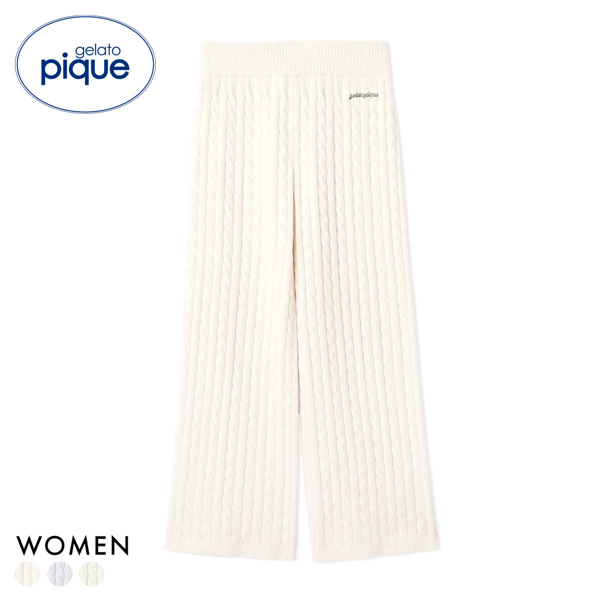 ジェラートピケ レディース エアリーモコアランロングパンツ ジェラピケ パジャマ ルームウェア gelato pique(IV-アイボリー-Free)