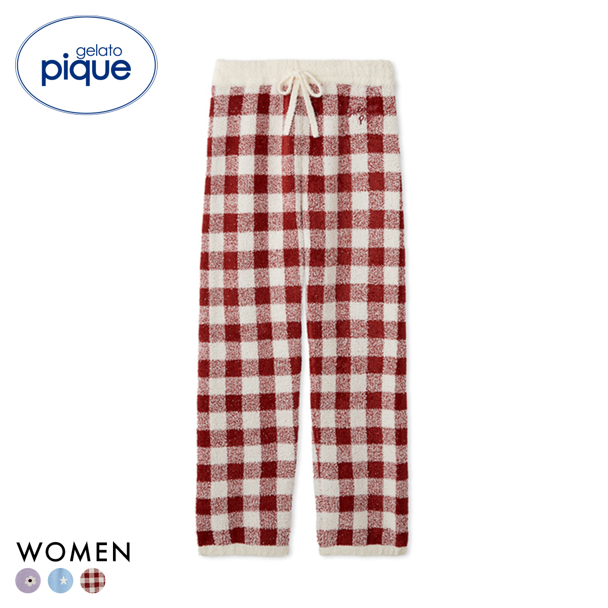 ジェラートピケ レディース 3柄ジャガードロングパンツ ジェラピケ パジャマ ルームウェア gelato pique(RE-レッド-Free)