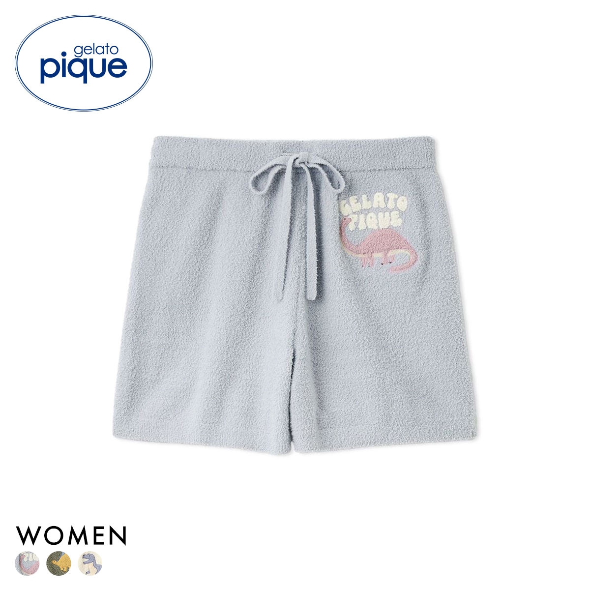 ジェラートピケ レディース エアリーモコダイナソーさがら刺繍ショートパンツ ジェラピケ パジャマ ルームウェア gelato pique(BU-ブルー-Free)