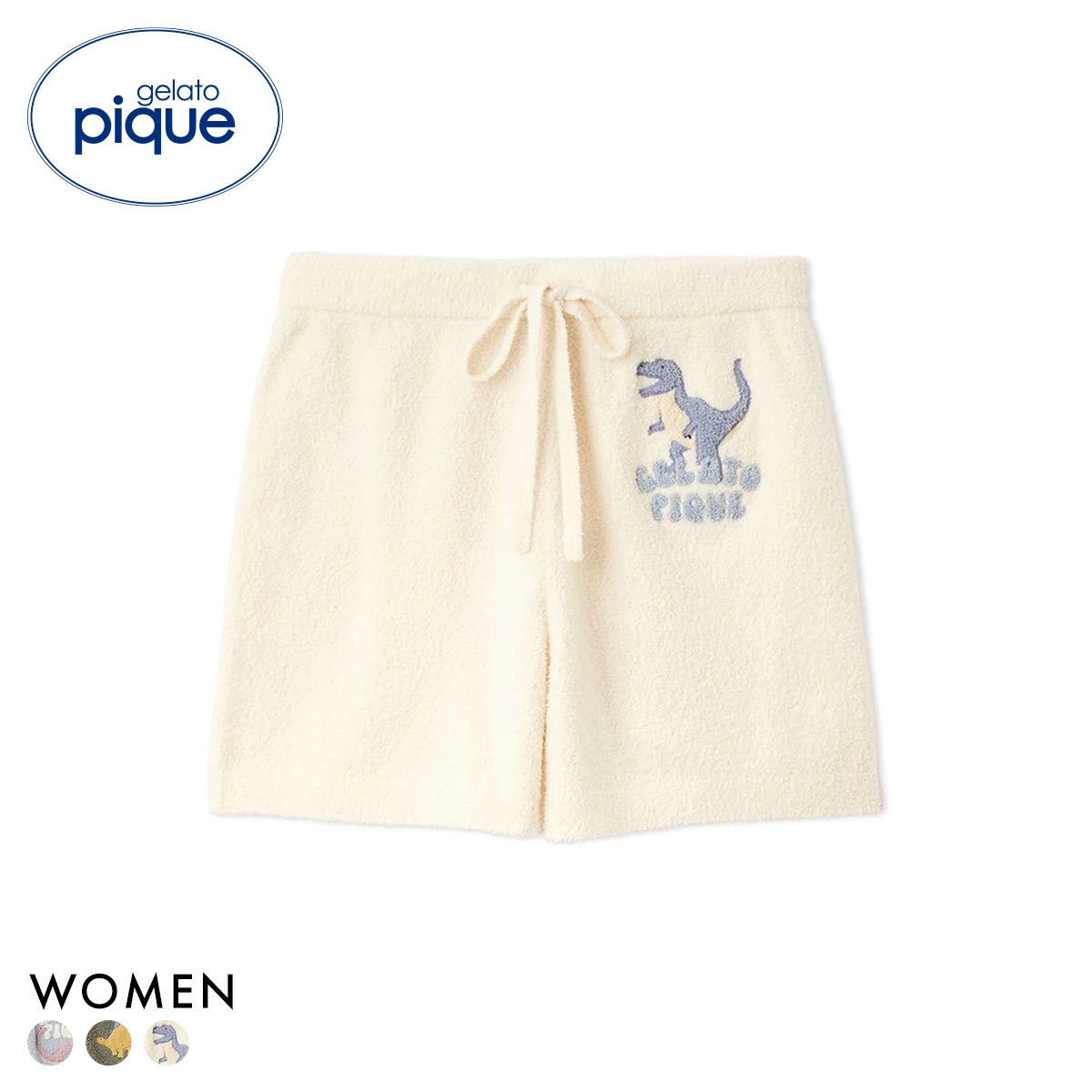 ジェラートピケ レディース エアリーモコダイナソーさがら刺繍ショートパンツ ジェラピケ パジャマ ルームウェア gelato pique(CR-クリーム-Free)