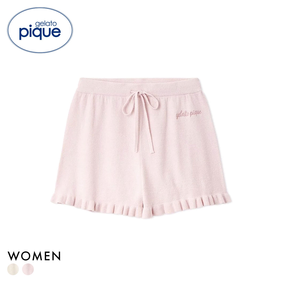 ジェラートピケ レディース エアリーモコ裾フリルショートパンツ ジェラピケ パジャマ ルームウェア gelato pique(PI-ピンク-Free)