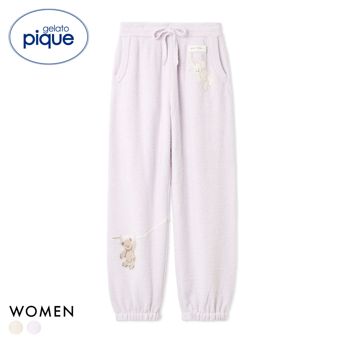 ジェラートピケ レディース エアリーモコウォッシングアニマルジャガードロングパンツ ジェラピケ パジャマ ルームウェア gelato pique(LV-ラベンダー-Free)