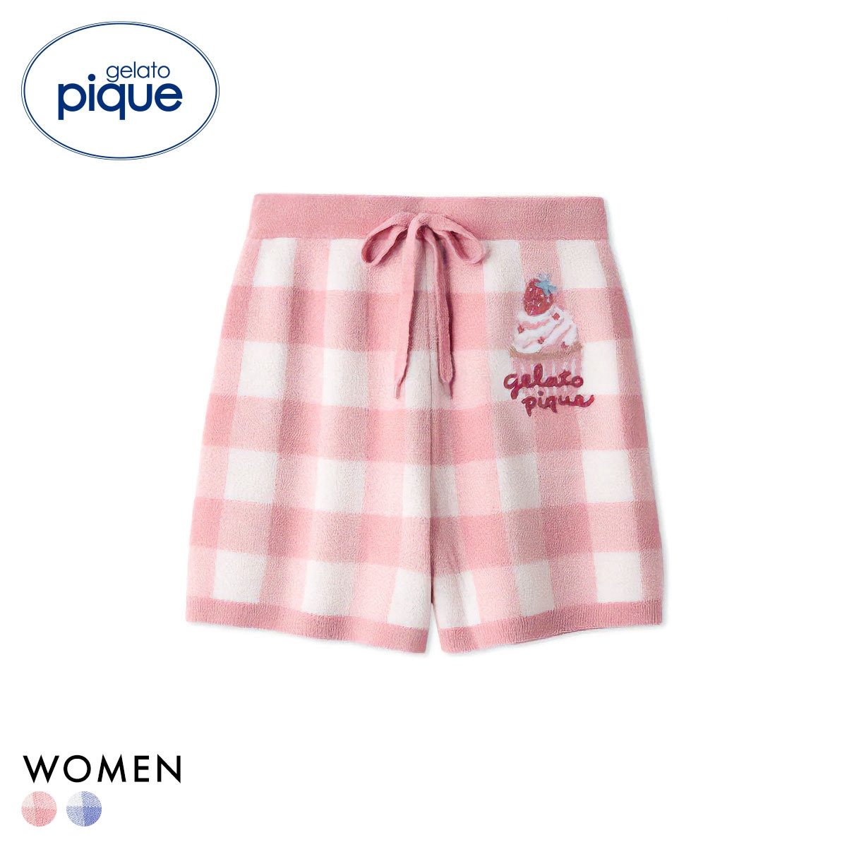 ジェラートピケ レディース エアリーモコギンガムチェック柄ショートパンツ ジェラピケ パジャマ gelato pique(PI-ピンク-Free)