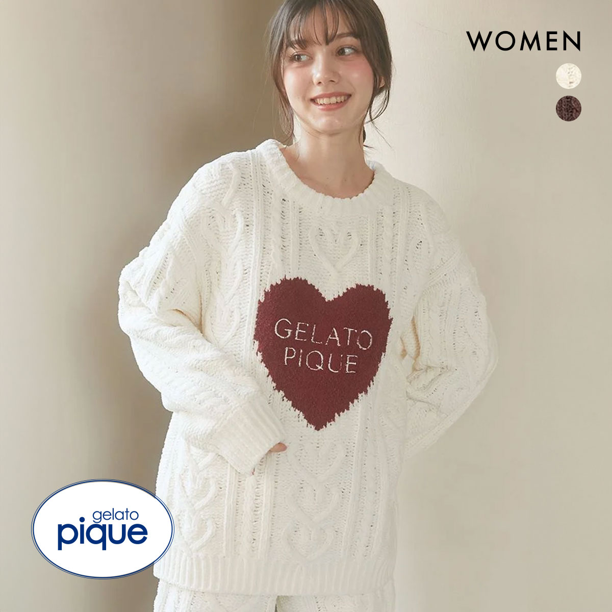 ジェラートピケ レディース バレンタイン ハートアランプルオーバー ジェラピケ パジャマ ルームウェア Valentine gelato pique(CR-クリーム-Free)