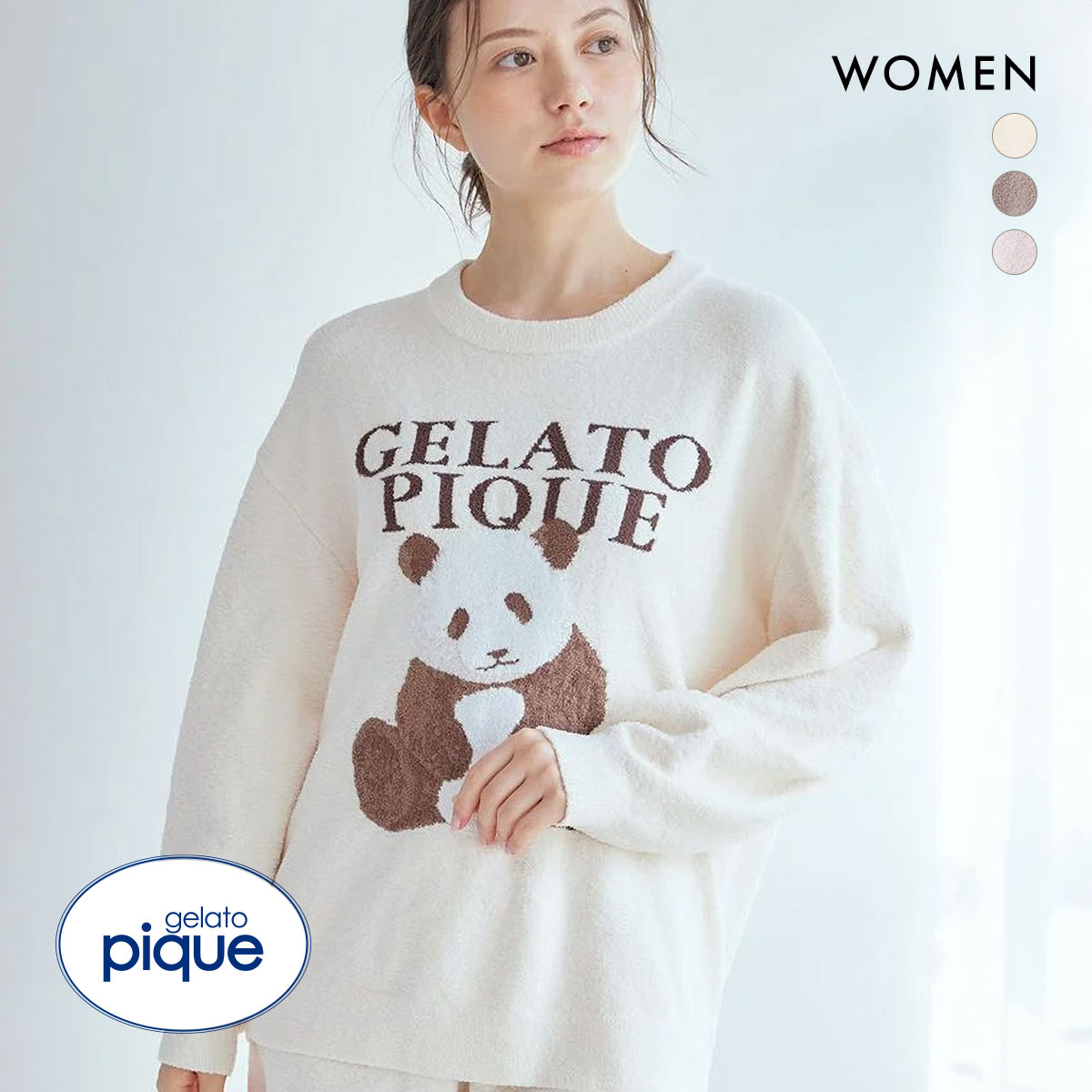 ジェラートピケ レディース パンダジャガードプルオーバー ジェラピケ パジャマ ルームウェア gelato pique(OW-オフホワイト-Free)